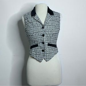 Black and White Tweed Vintage Vest w Collar
